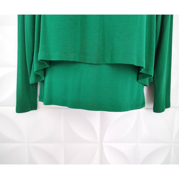 Green Stretch Knit Top Long Sleeve V-Neck Trapeze Double Layer XS Kettlewell - Picture 3 of 9